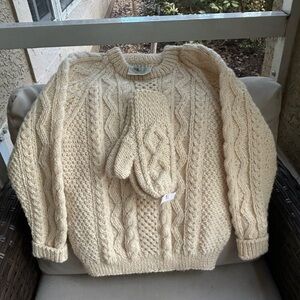 Blarney Woolen Mills Traditional Handknit Sweater & Mittens 100% New Wool 5/6